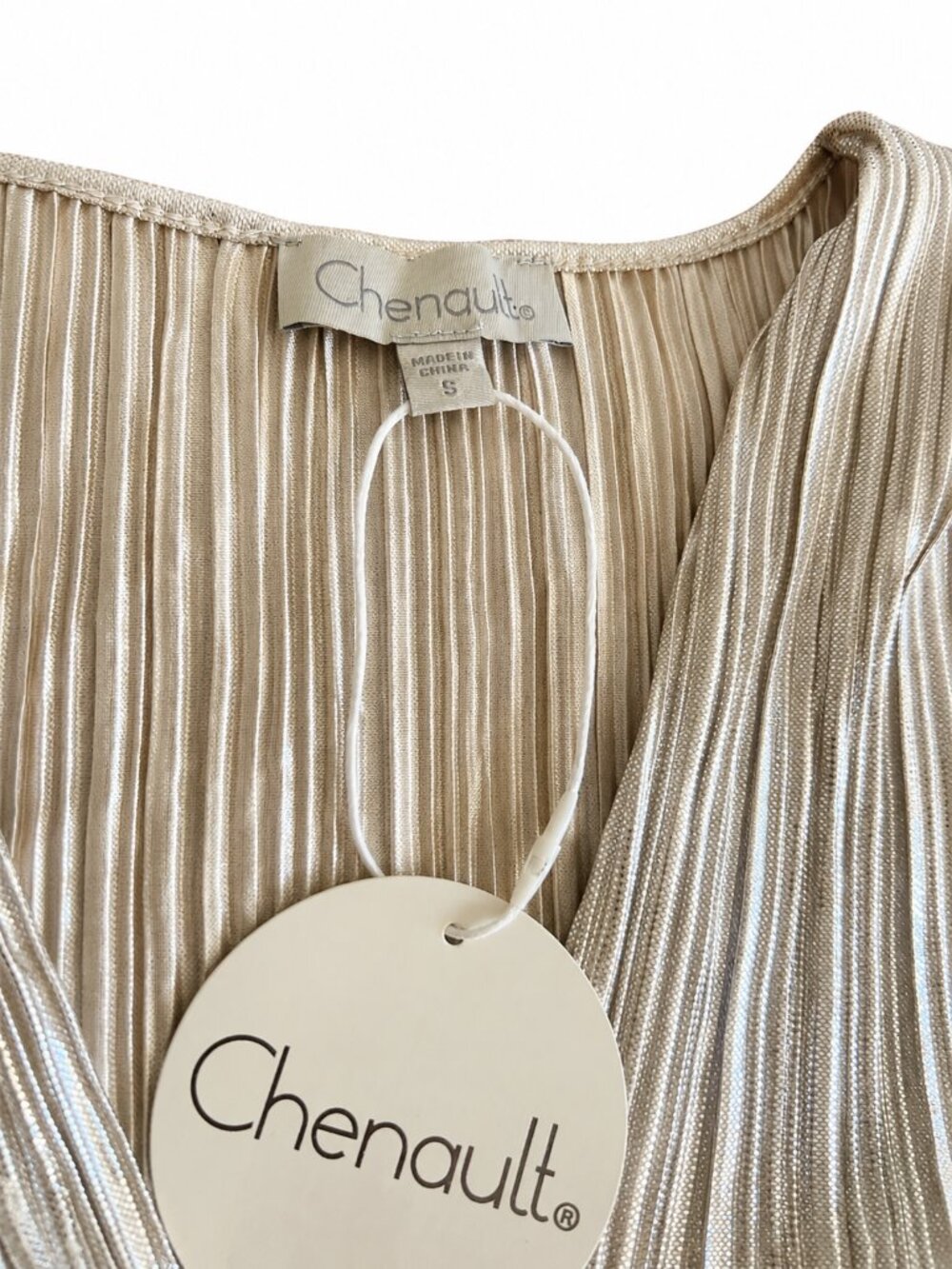 Chenault Gold Metallic Pleated Blouse NWT Loose Fit Elegant Top - Picture 3 of 5
